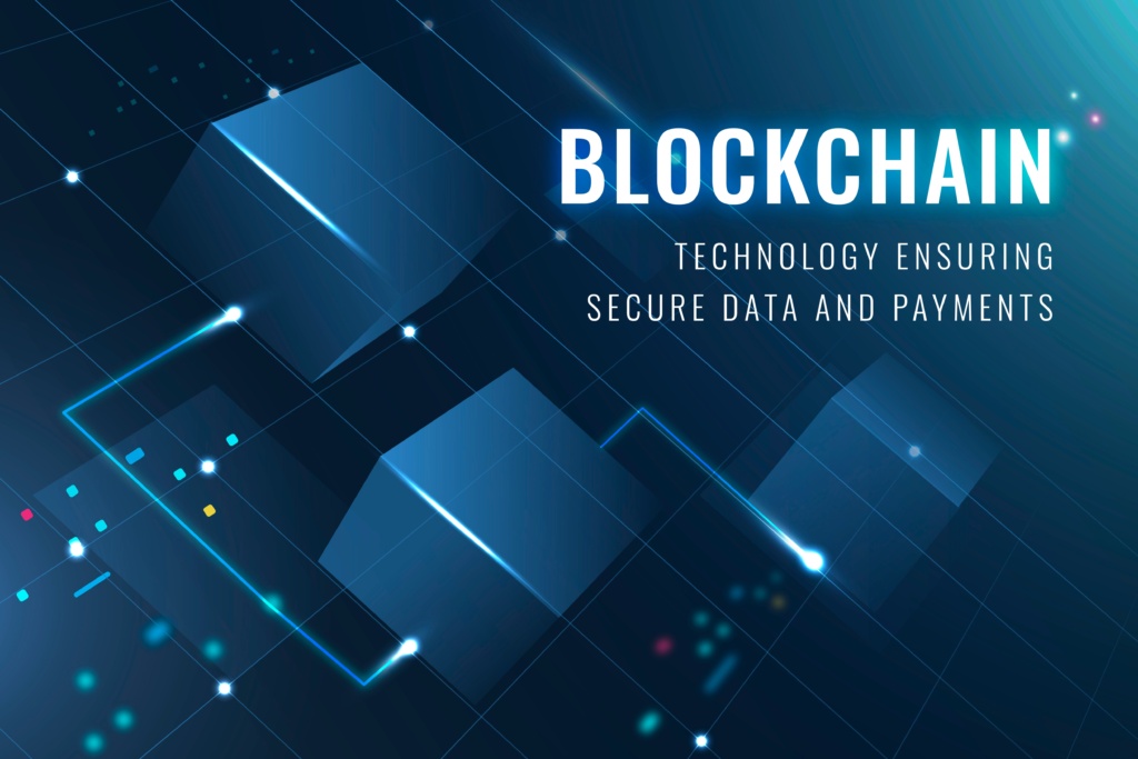Blockchain technology security template vector data and payment securing blog banner